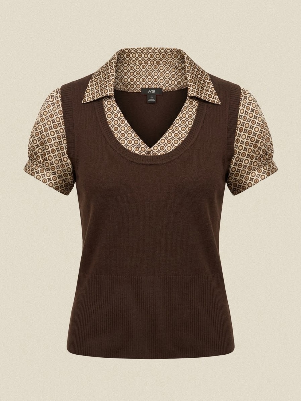 AGB Vintage 70s Y2K style brown sweater vest blouse size XL